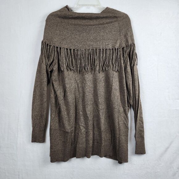 Chelsea & Theodore Wool Blend Sweater Fringe Cowl Neck Brown Womens 2X - Picture 2 of 7